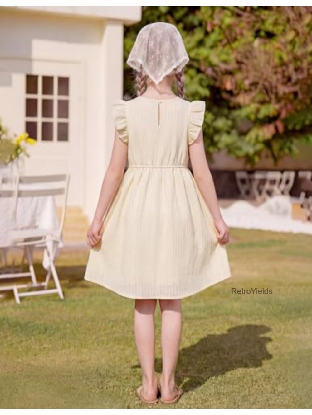Girls Flutter Sleeve Swing Dress, Lightweight Polyester, Casual Sundress for - Picture 2 of 6